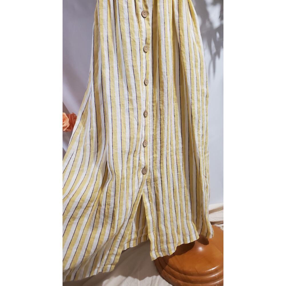 Rachel Zoe Linen Striped Button Sleeveless Maxi Dress 8 Prairie Cottage Yellow - Picture 6 of 11